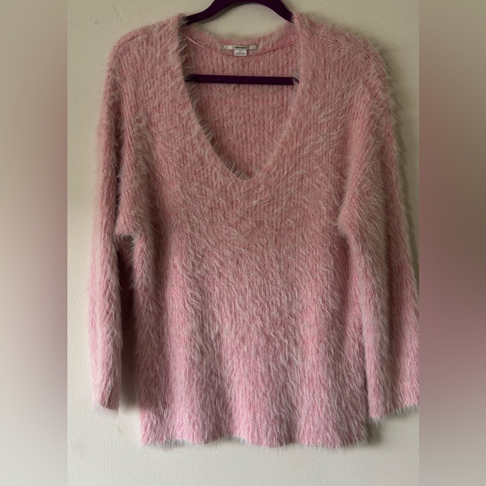 Kimchi Blue Soft Pink Fuzzy V-Neck Sweater